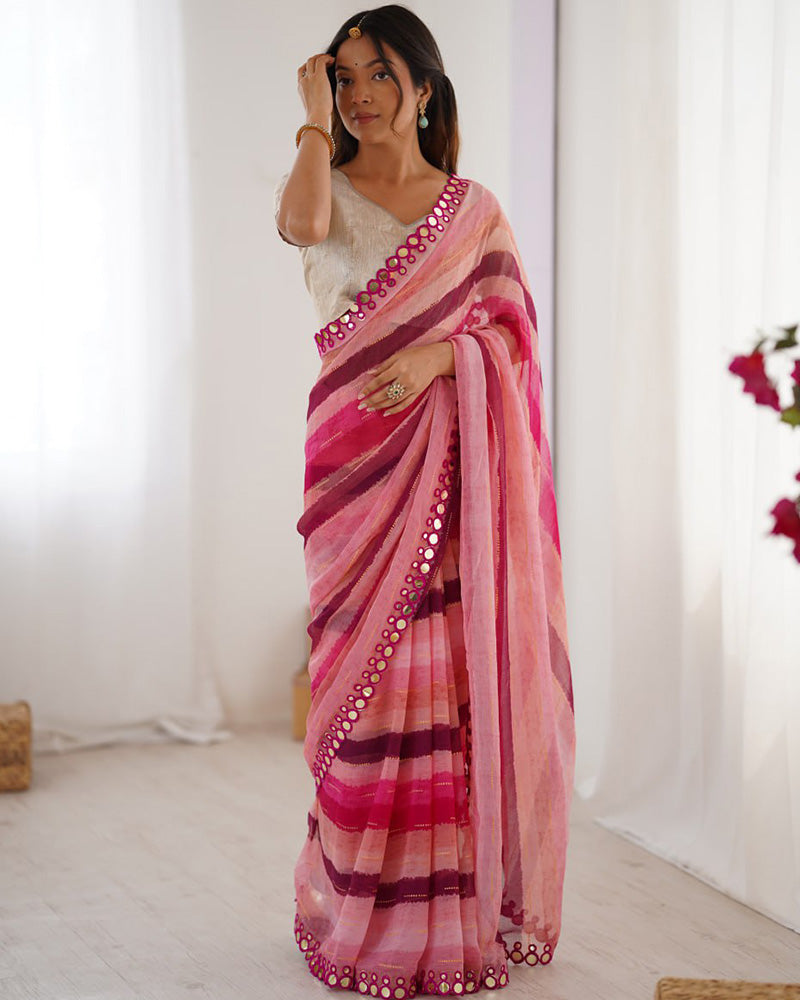 Baby Pink Color Heavy Smooth Chiffon Saree