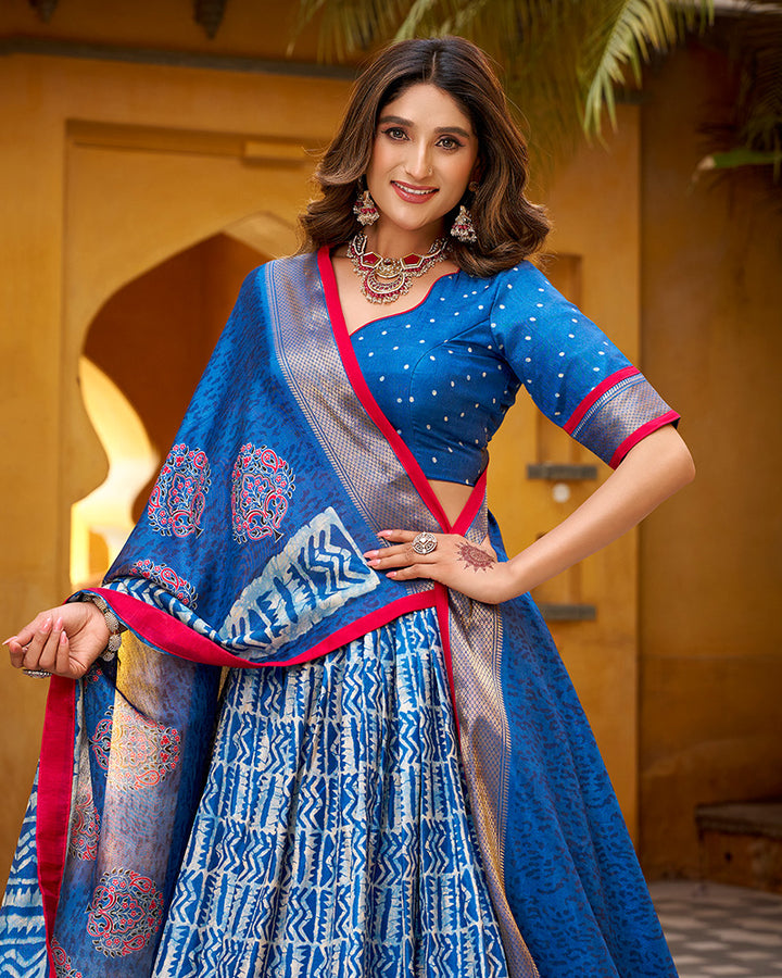 Blue Color Dola Silk Batik Printed Lehenga Choli