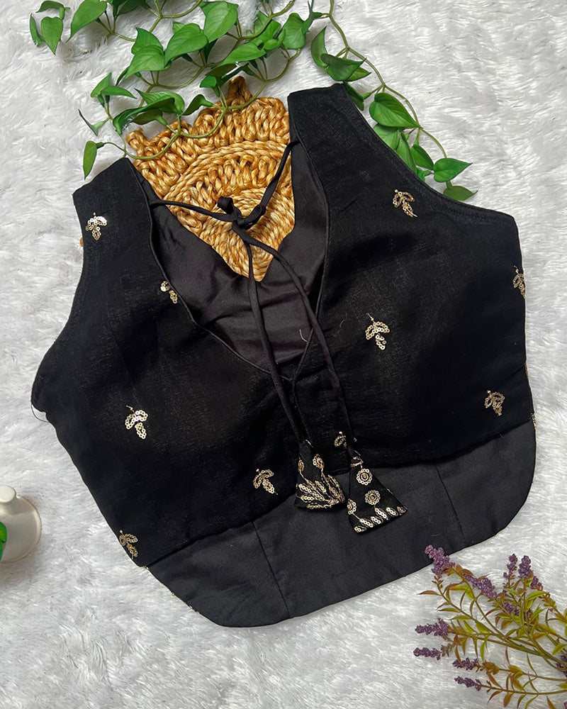 Black Color Vichitra Silk Embroidered Blouse
