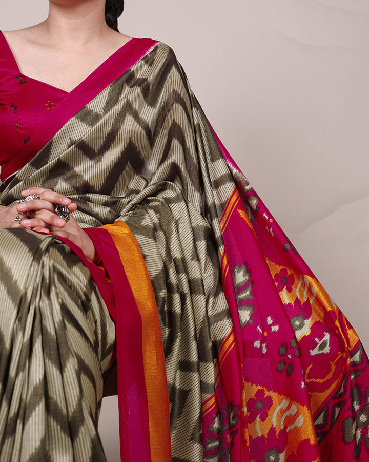 Mehndi Color Tssar Silk Printed Saree