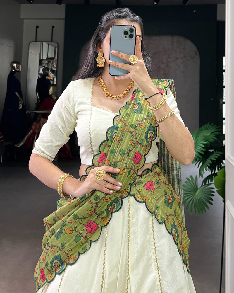 Off-White Color Crush Lehenga Choli With 2 Different Dupatta