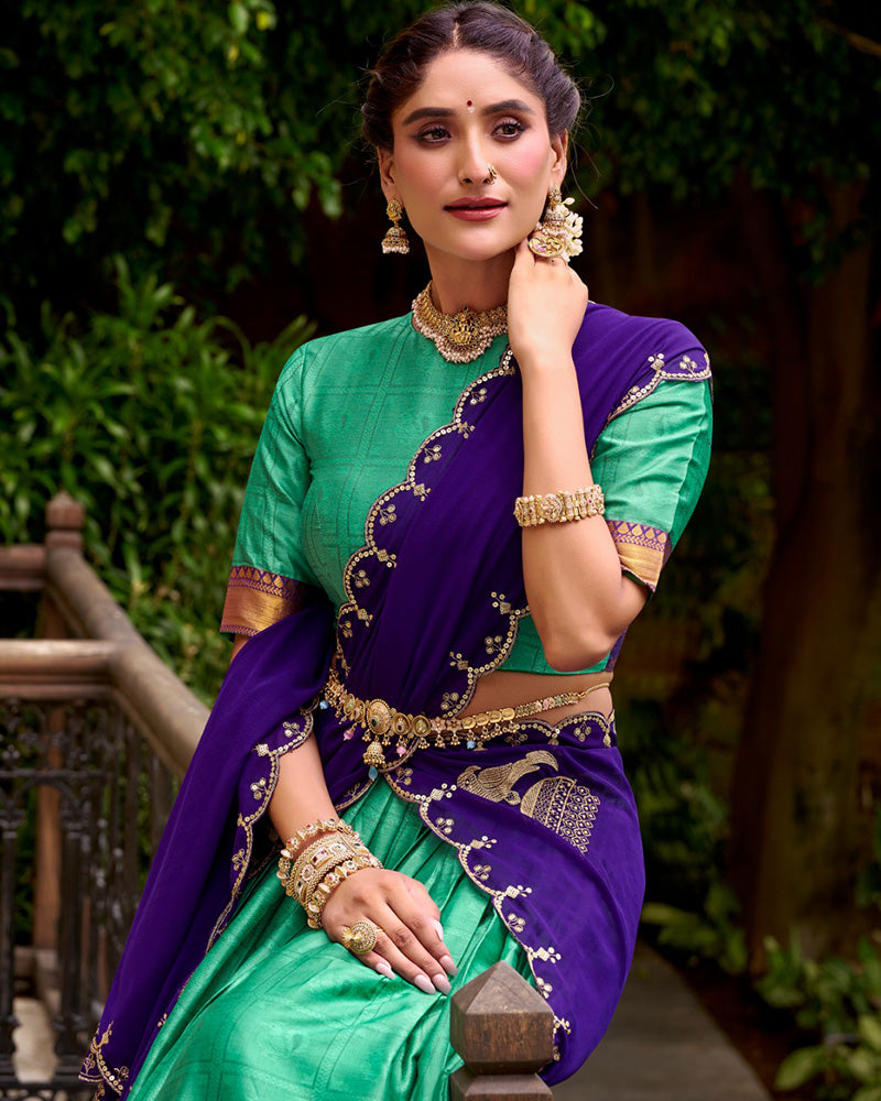 Bottle Green Color Poly Cotton Half Saree