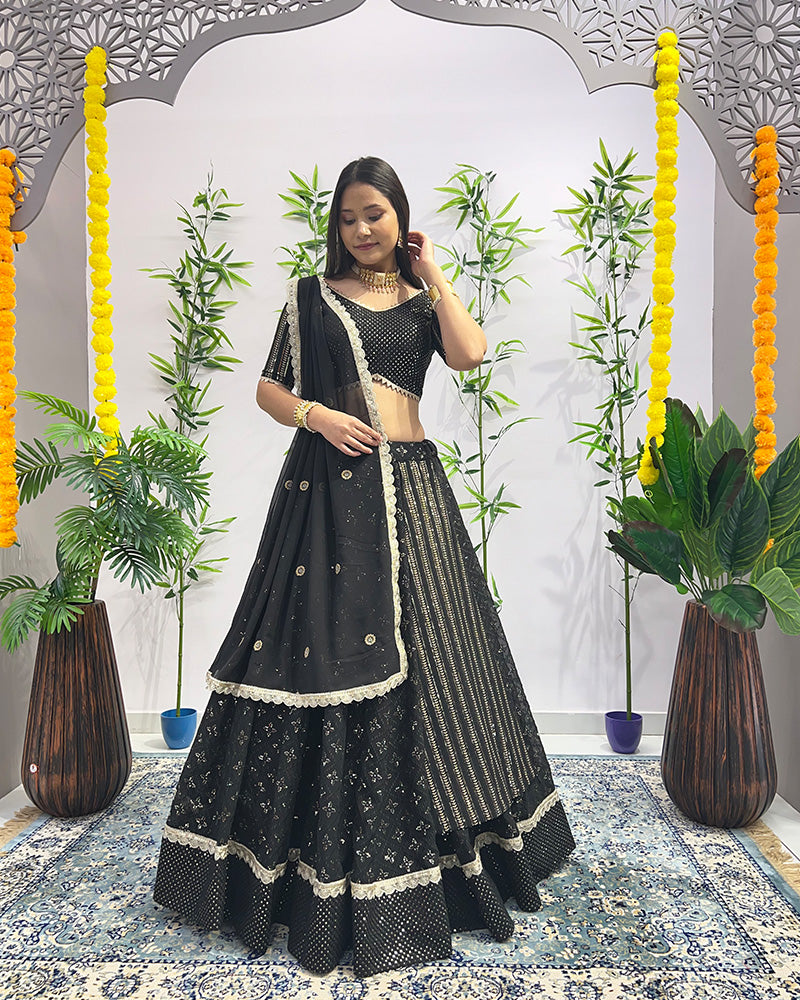 Black Color Designing Georgette Embroidered Lehenga Choli