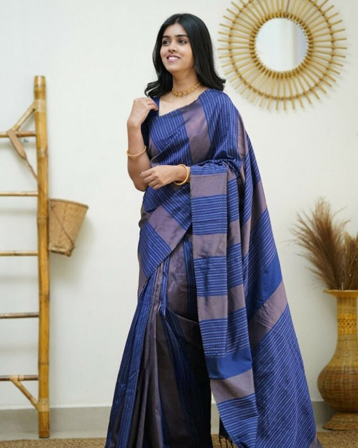 Blue color Banarasi Soft Silk Saree
