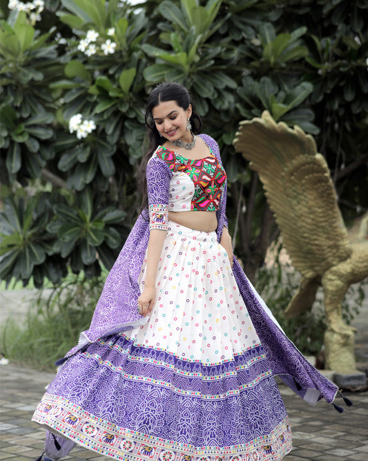 White And Purple Color Designer Printed Lehenga Choli