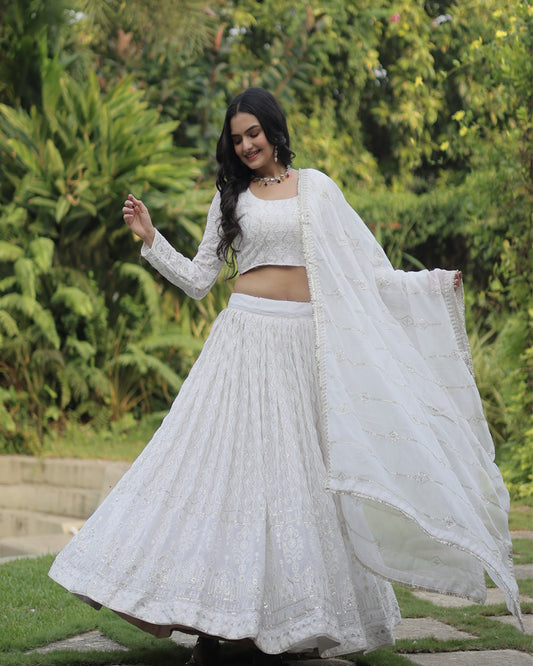 White Color Soft Georgette Designing Lehenga Choli