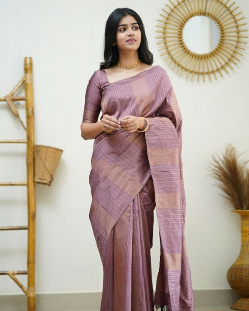 Onion color Banarasi Soft Silk Saree