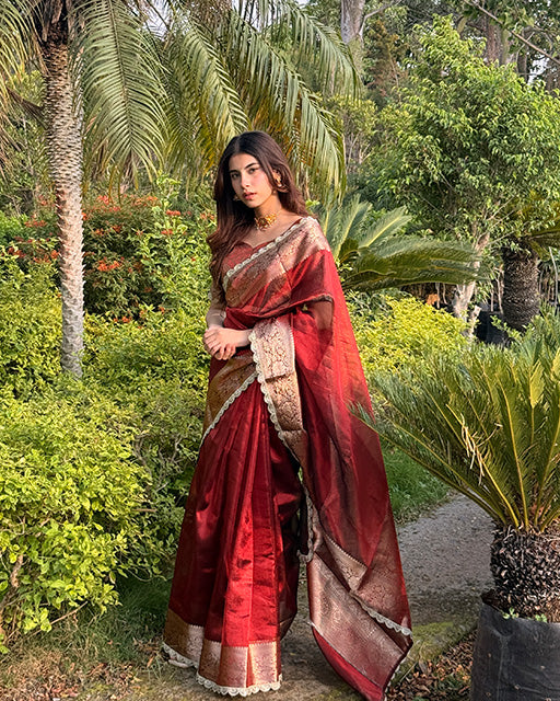 Maroon Color Banarasi Tissue Saree