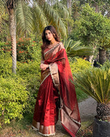 Maroon Color Banarasi Tissue Saree