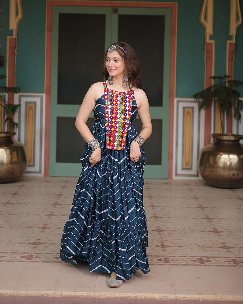 Rama Color Chinon Laheriya Print Navratri Gown