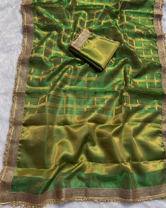 Green Color Banarasi Gharchola Tissue Silk Saree