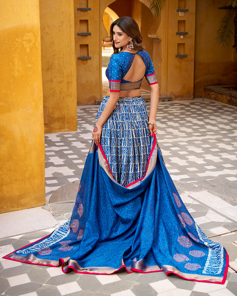 Blue Color Dola Silk Batik Printed Lehenga Choli