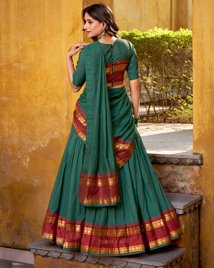 Elegant Teal Green Pure Chanderi Half Saree With Zari Weaving