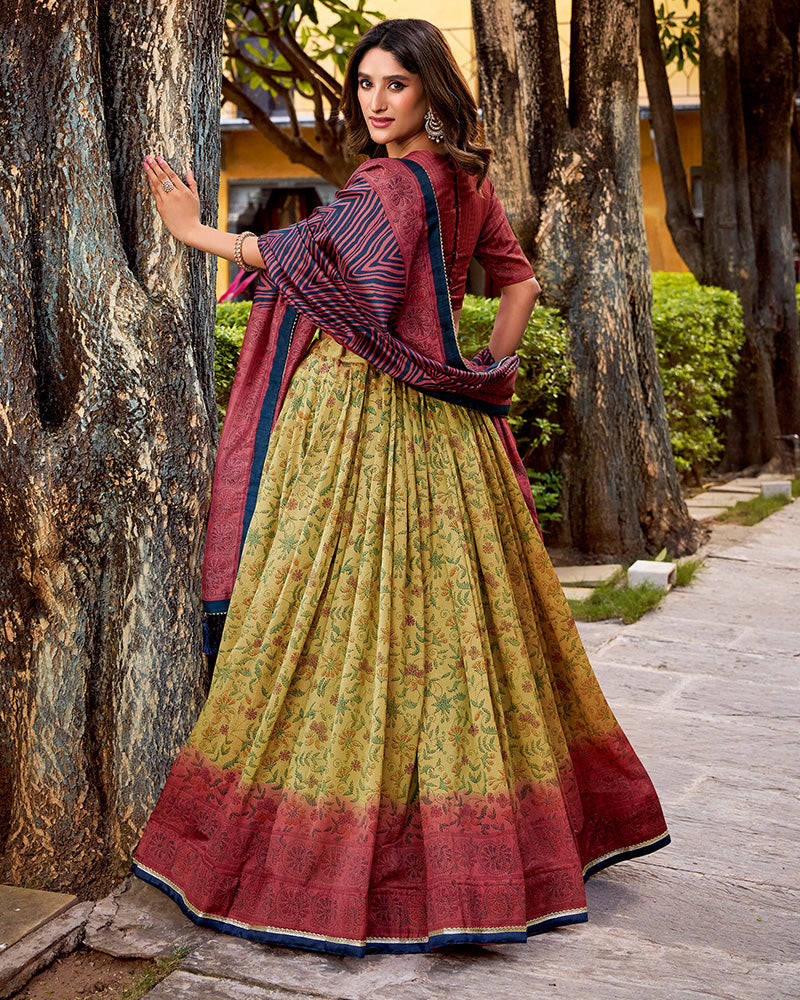 Crimson Color Vichitra Silk Printed Lehenga Choli