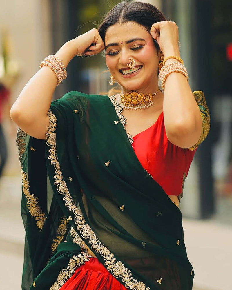 Sweta Chauhan In Red Color Narayan Pattu Silk Designer Half Saree