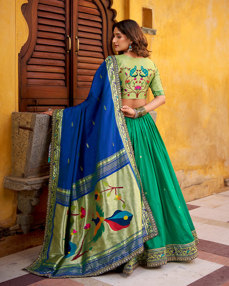 Teal Green Color Soft Silk Paithani Lehenga Choli