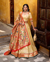 Cream Color Paithani Silk Zari Weaving Lehenga Choli