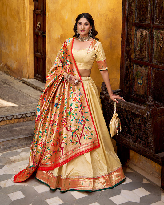 Cream Color Paithani Silk Zari Weaving Lehenga Choli