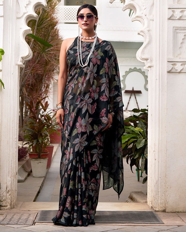 Black Color Lurex Brasso Viscose Saree
