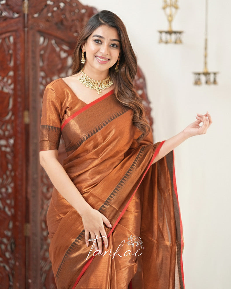 Brown Color Tissue Cotton Saree