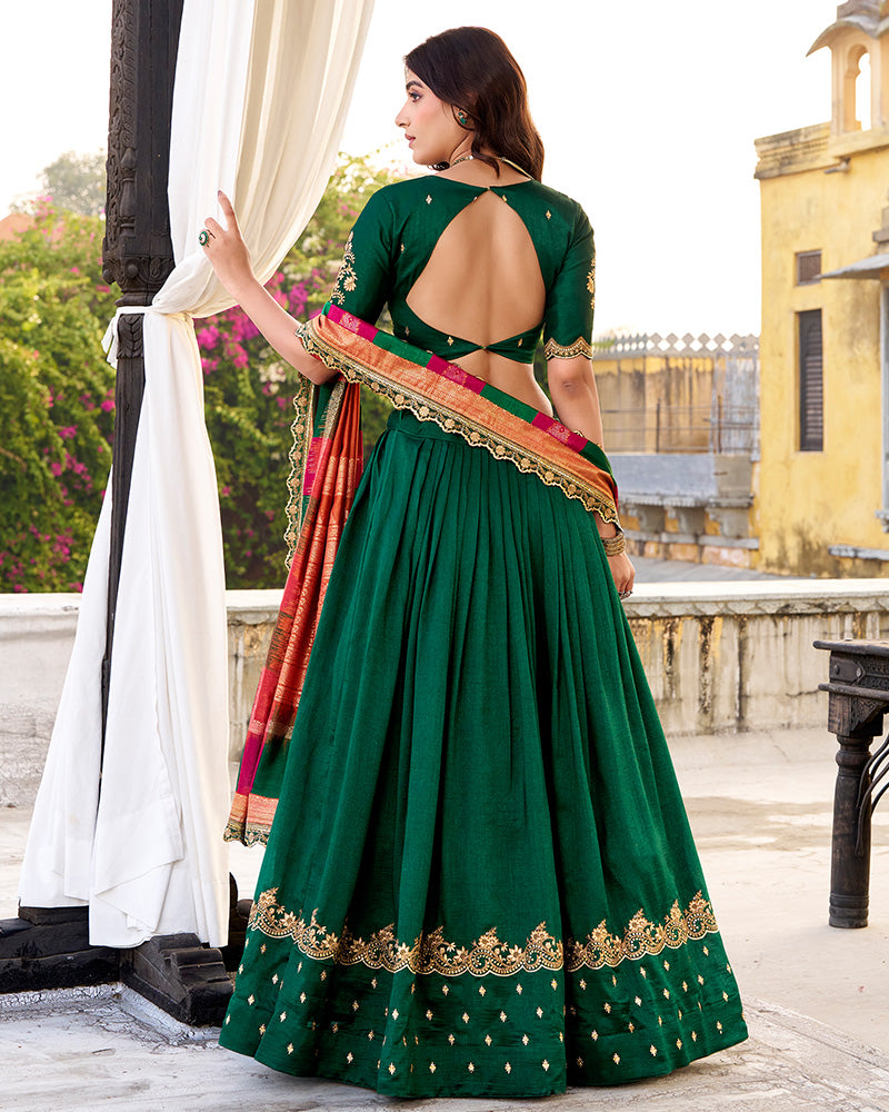Designer Green Color Vichitra Silk Embroidered Lehenga Choli