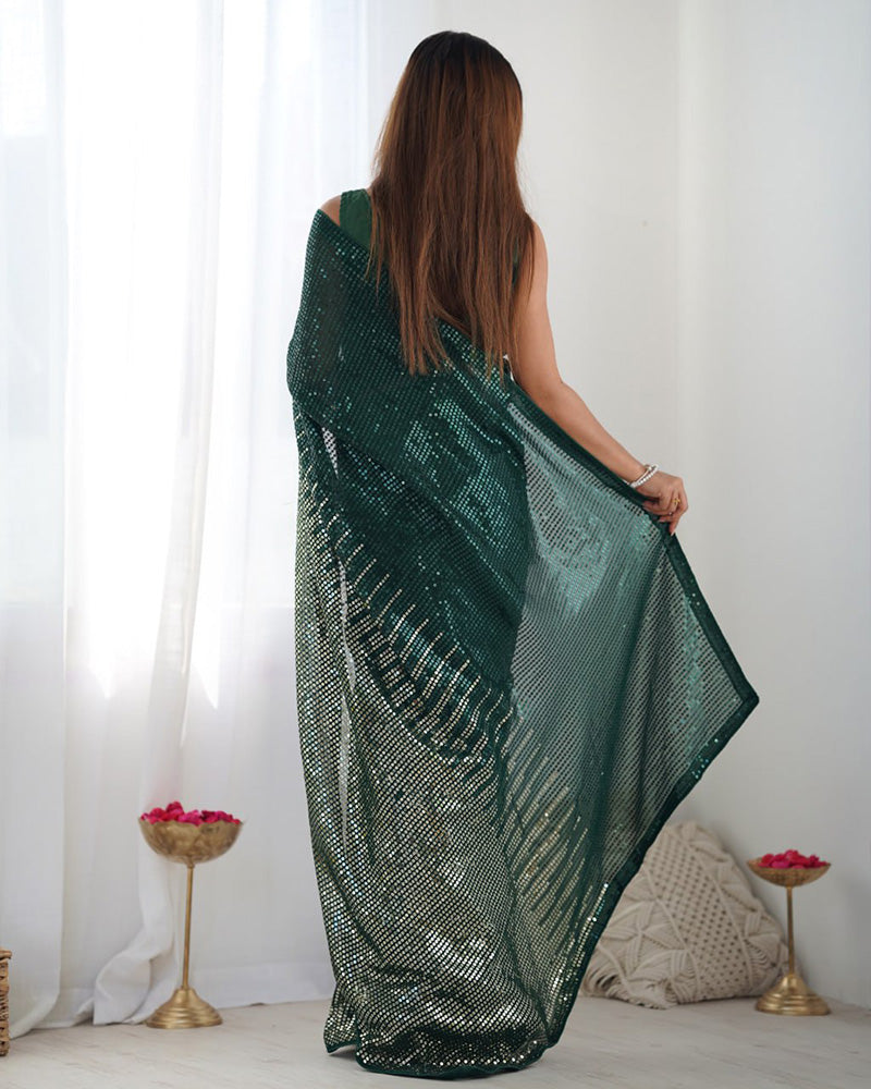 Green Color Heavy Georgette Embroidered Saree