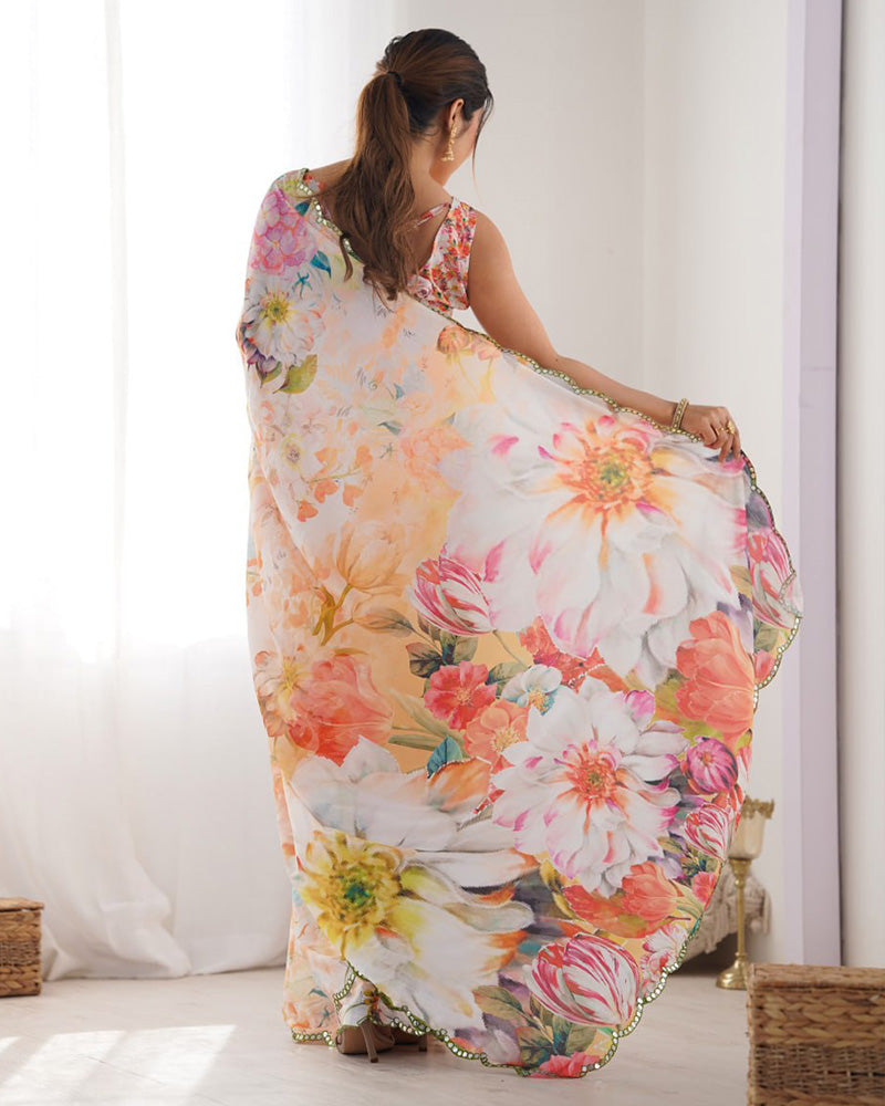Peach Color Chinnon Silk Saree