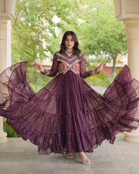 Four Color Georgette Bandhani Printed Navratri Gown
