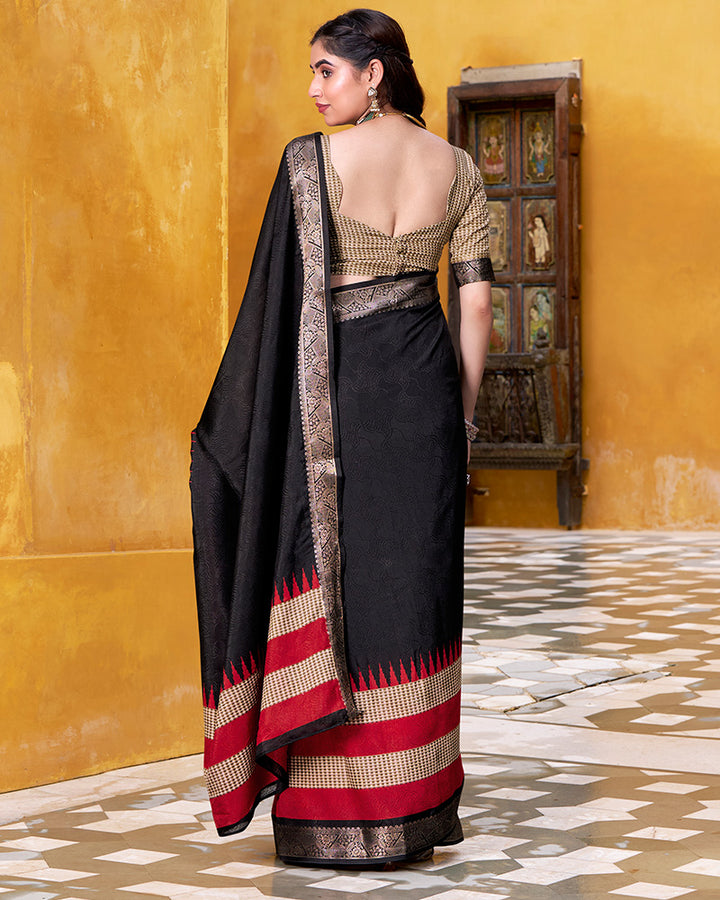 Black Color Poly Cotton Printed Saree