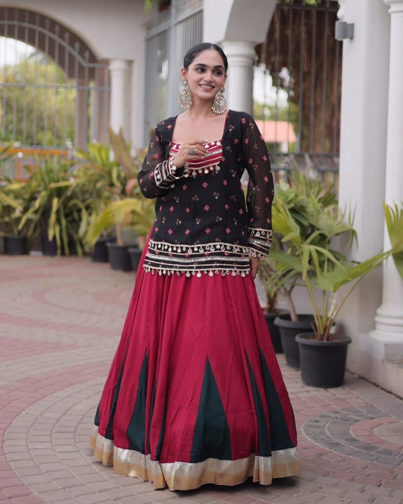 Black Color Rayon Navratri Lehenga Set