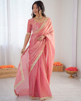 Baby Pink Color Fendi Silk Pre Draped Saree