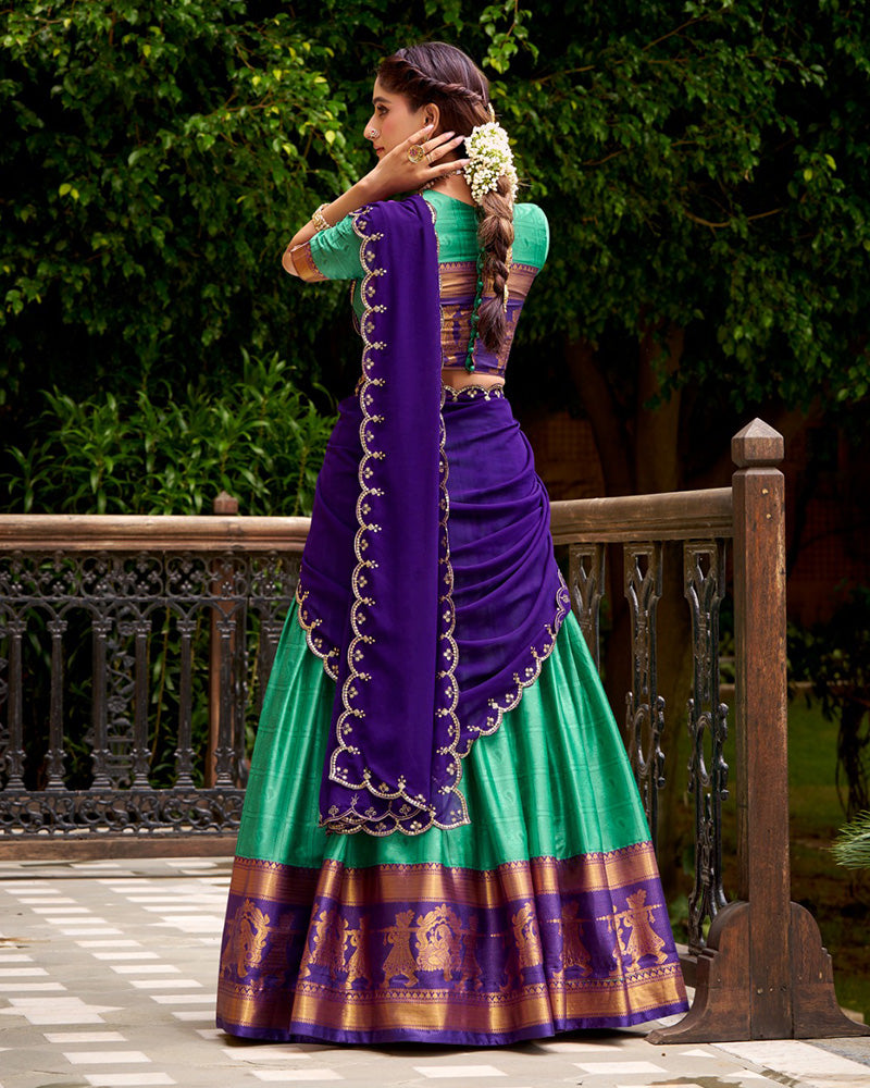 Bottle Green Color Poly Cotton Half Saree