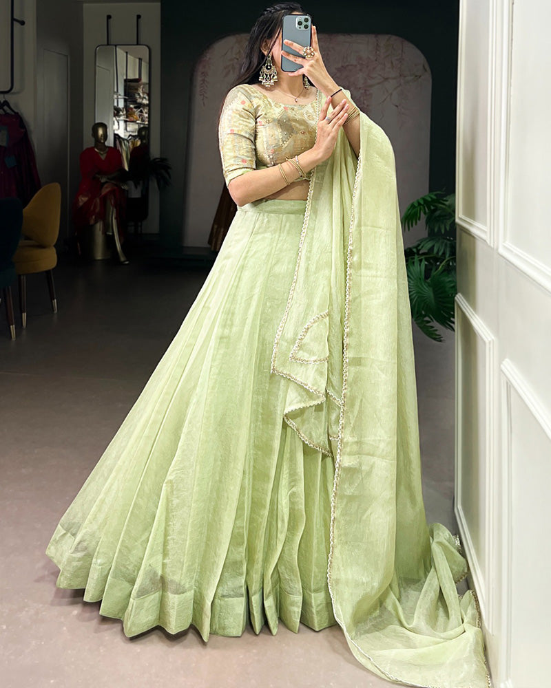 Pista Green Color Allen Crush Lehenga Choli