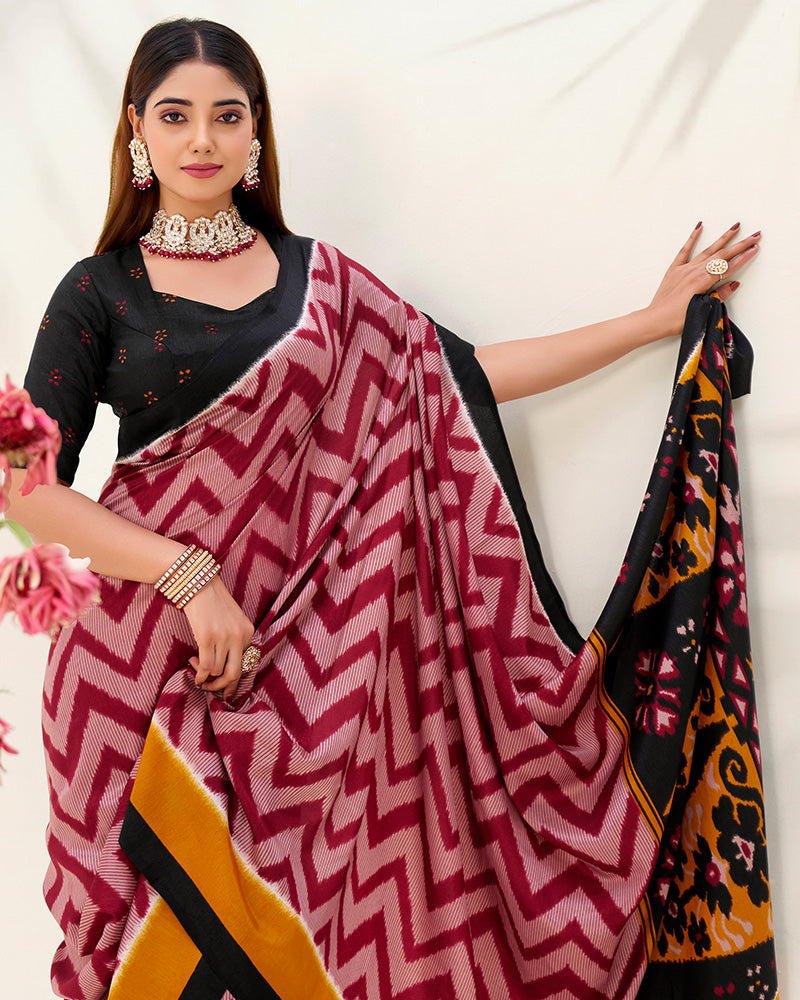 Maroon Color Tasar Silk Printed Saree