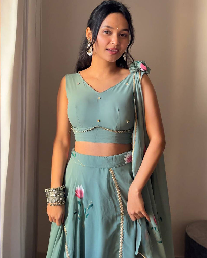 Sea Green Color Pure Georgette Lehenga Choli