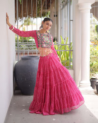 Four Color Bandhani Printed Faux Georgette Navratri Lehenga Set