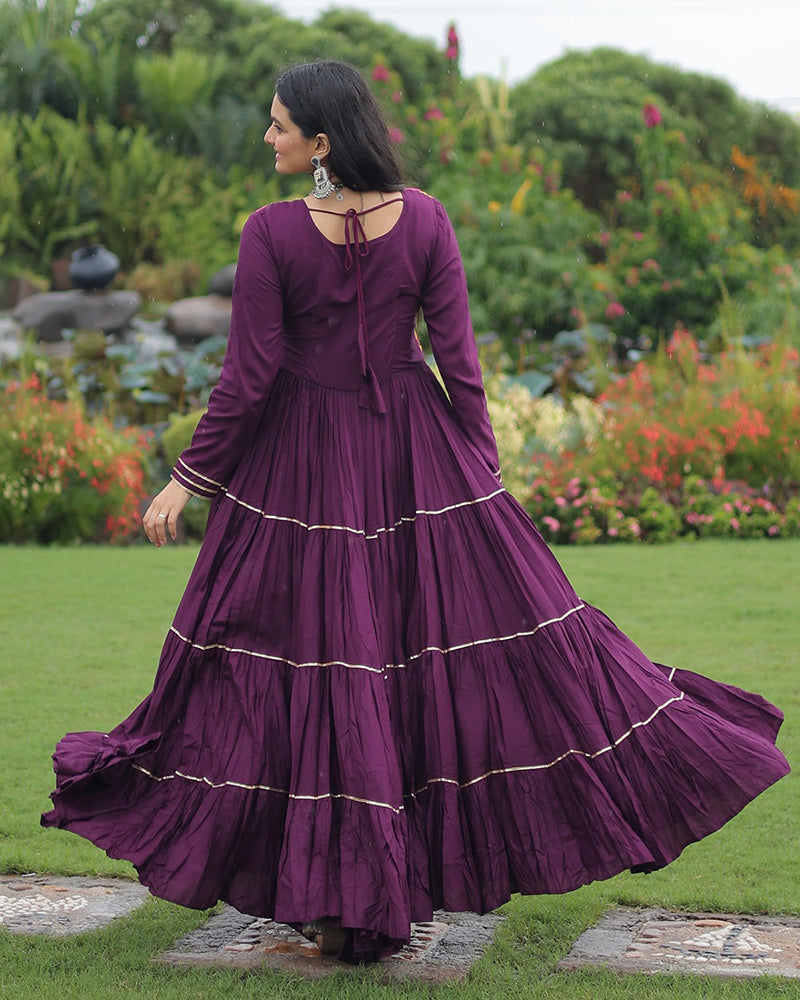 Traditional Wine Kutchi Embroidered Navratri Gown