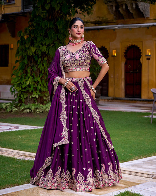 Purple Color Rangoli Crush Embroidered Lehenga Choli