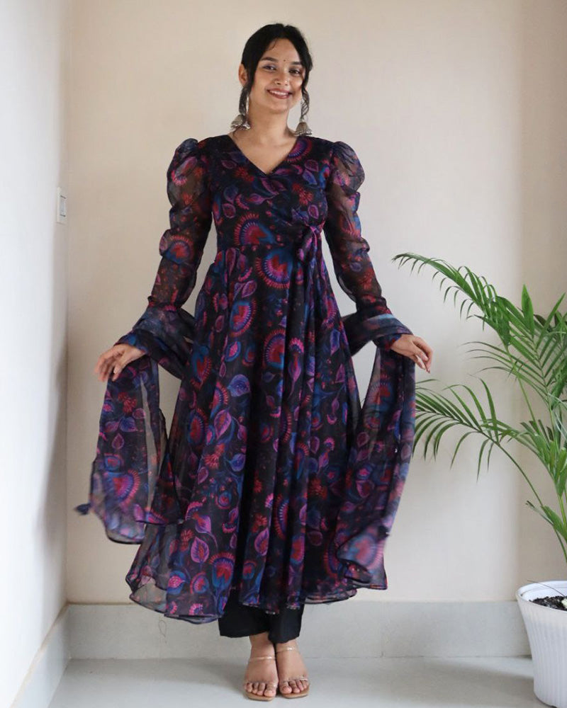 Multi Black Color Printed Soft Georgette Anarkali Suit