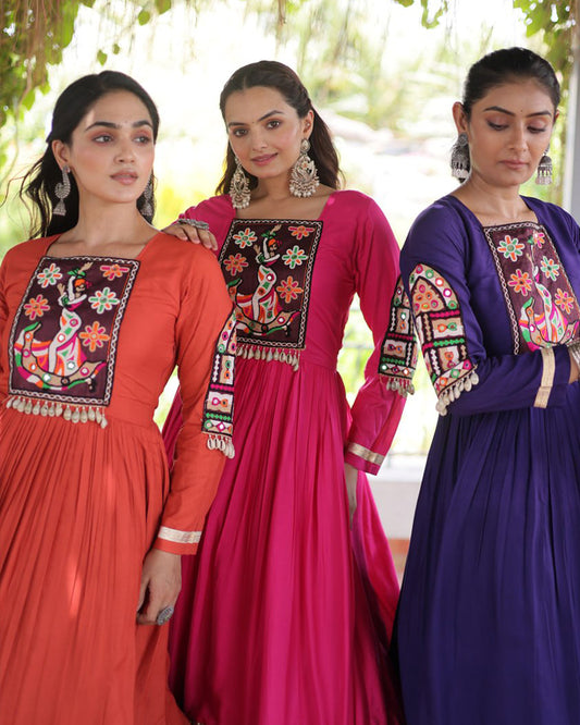 Three Color Rayon with Gamthi Work Navratri Gown