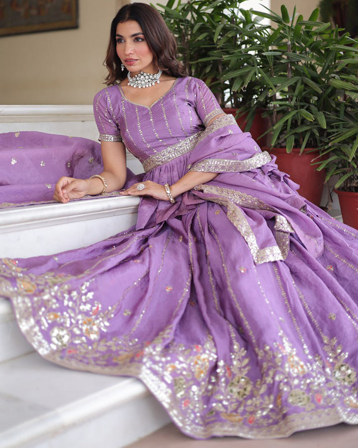 Luvender Color Gold Crush Sequence Embroidered Lehenga Choli