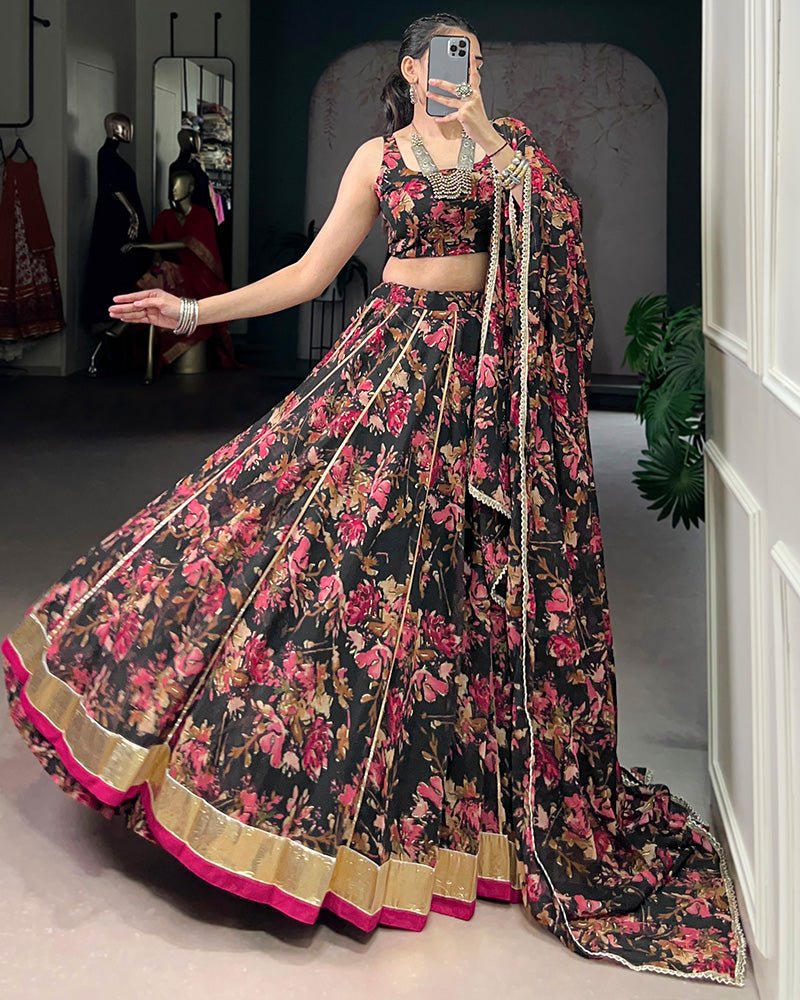 Black Color Chiffon Printed Lehenga Choli
