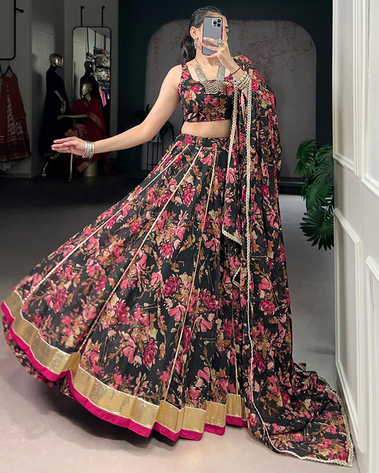 Black Color Chiffon Printed Lehenga Choli