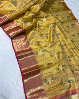Yellow Color Tissue Silk Floral Embroidered Saree