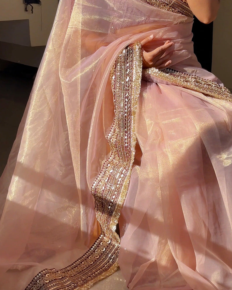 Luvender Color Soft Twil Net Embroidered Saree