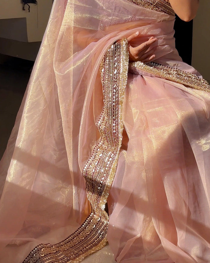 Luvender Color Soft Twil Net Embroidered Saree