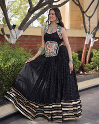 Six Color Rayon Mukesh-work With Patti Lace Navratri Lehenga Set