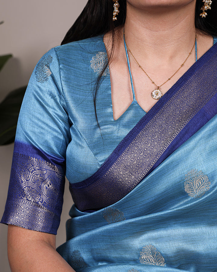 Sky Blue Color Rumali Silk Zari Weaving Saree