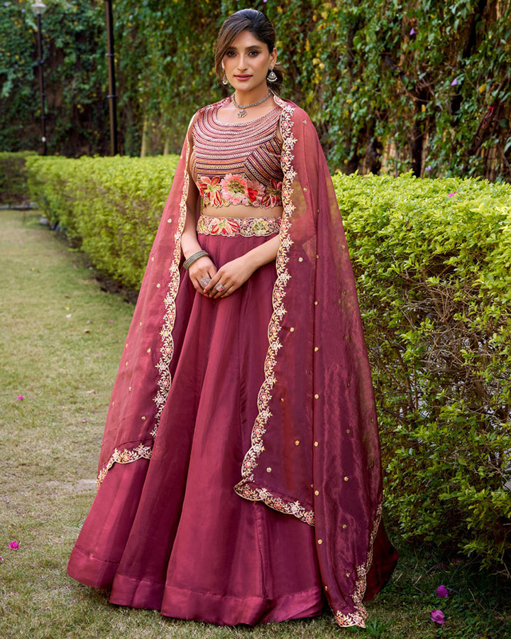 Dusty Wine Color Chanda Silk Embroidered Lehenga Choli