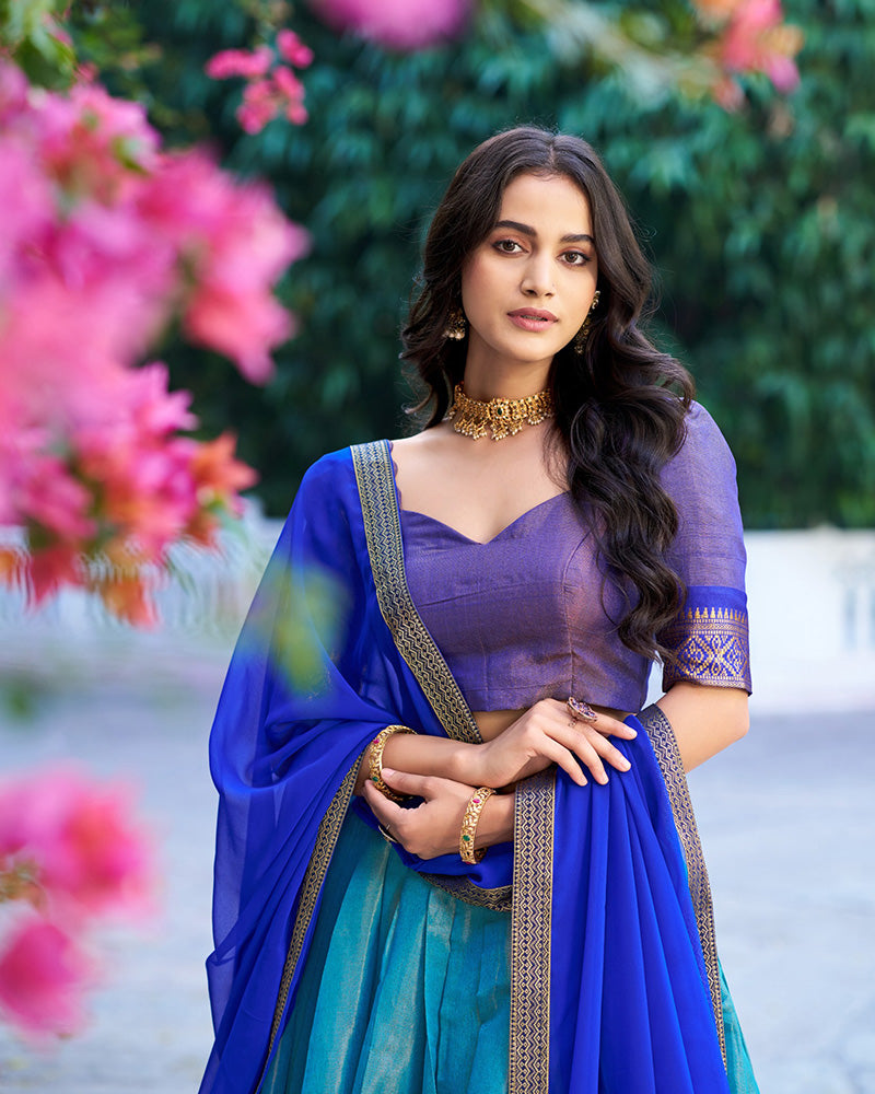 Royal Blue Color Kanchipuram Silk Designer Half Saree